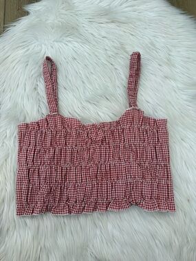 Rita Row Red Gingham Smocked Crop Top - Size Medium